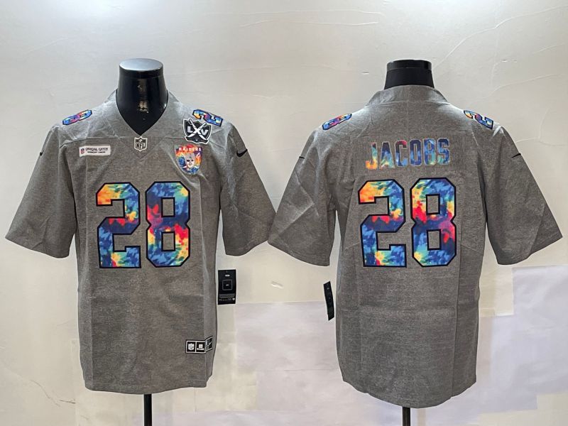 Men Oakland Raiders #28 Jacobs Grey Throwback Rainbow 2024 Nike Limited NFL Jersey style 3